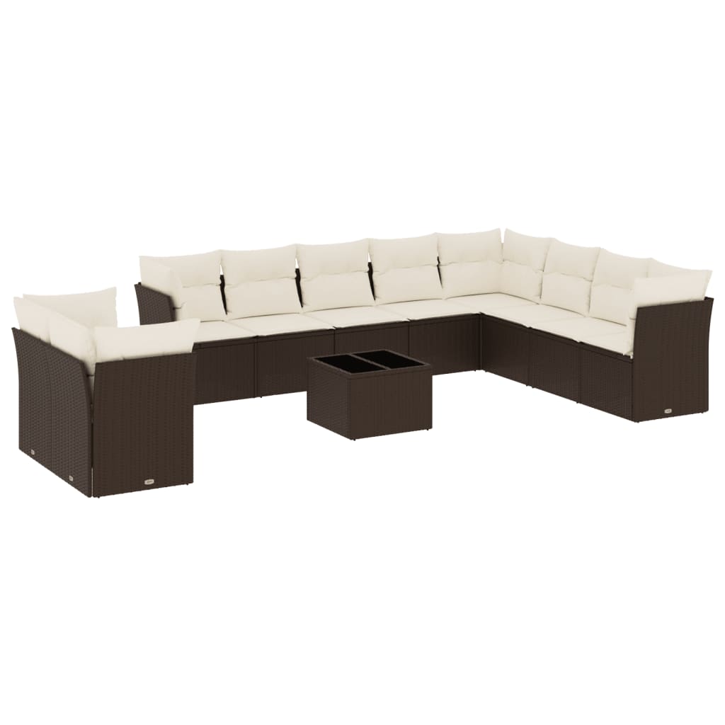 Set Divani da Giardino 11 pz con Cuscini Polyrattan Marrone