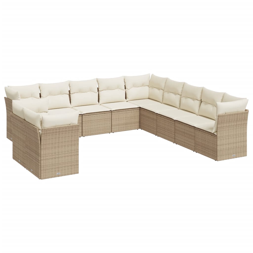 Set Divani da Giardino 11 pz con Cuscini Beige in Polyrattan