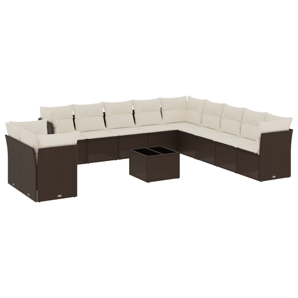 Set Divani da Giardino 12 pz con Cuscini Marrone in Polyrattan