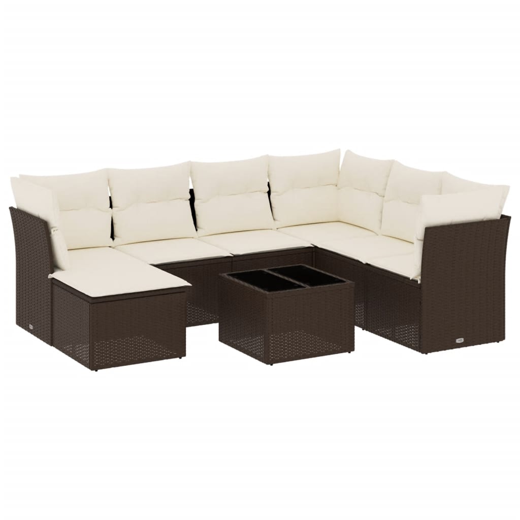 Set Divani da Giardino 8 pz con Cuscini Marrone in Polyrattan