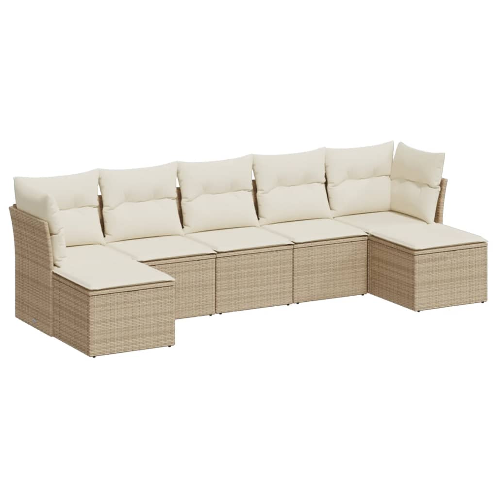 Set Divani da Giardino 7 pz con Cuscini Beige in Polyrattan