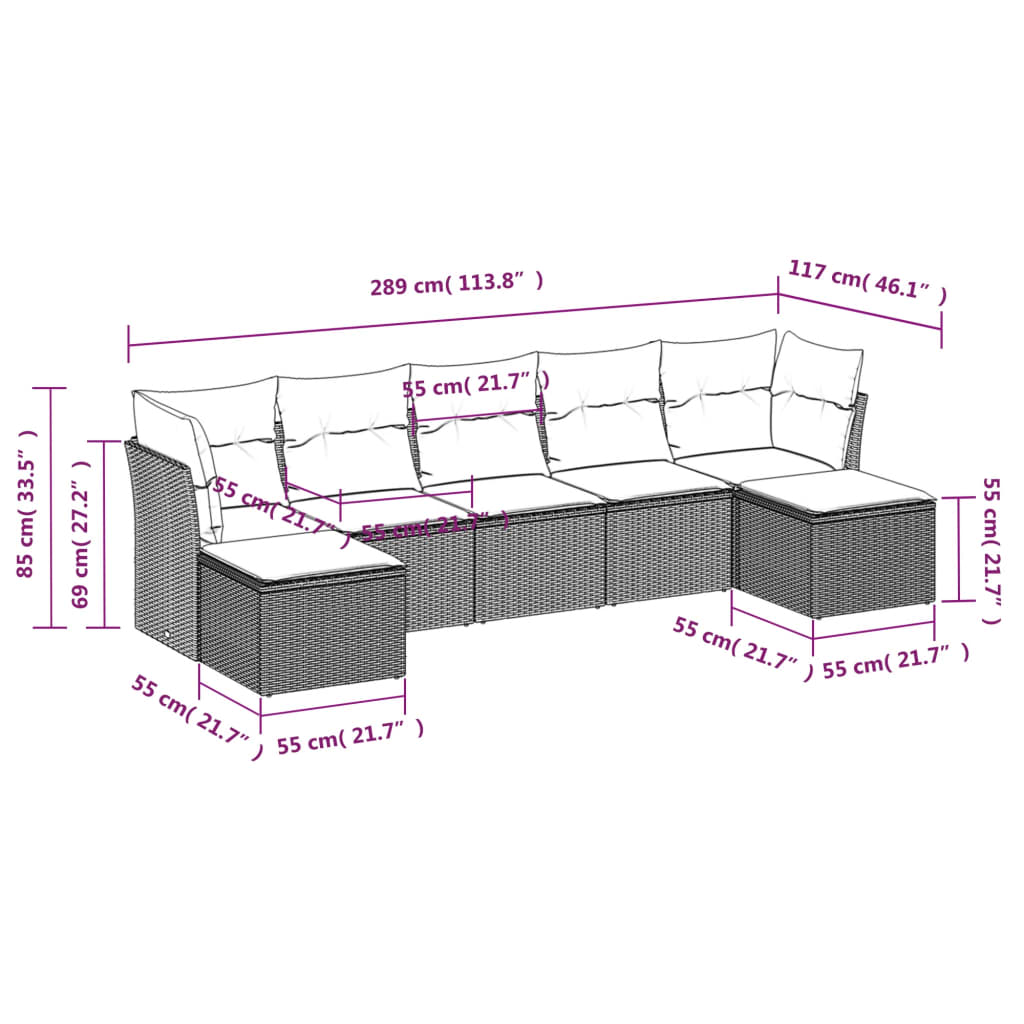 Set Divani da Giardino 7 pz con Cuscini Beige in Polyrattan