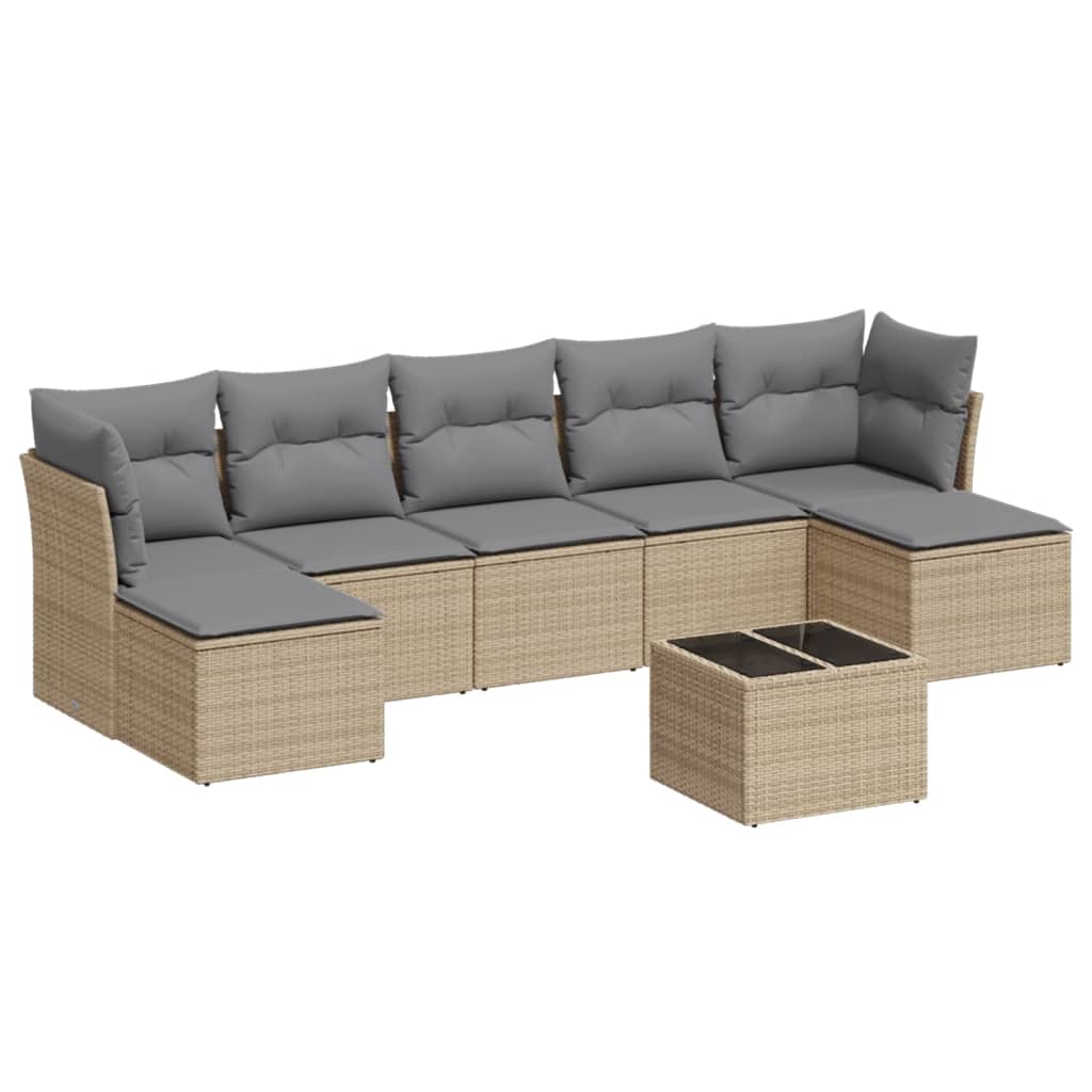 Set Divano da Giardino 8 pz con Cuscini Beige in Polyrattan