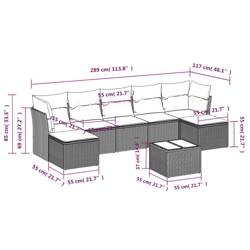 Set Divano da Giardino 8 pz con Cuscini Beige in Polyrattan