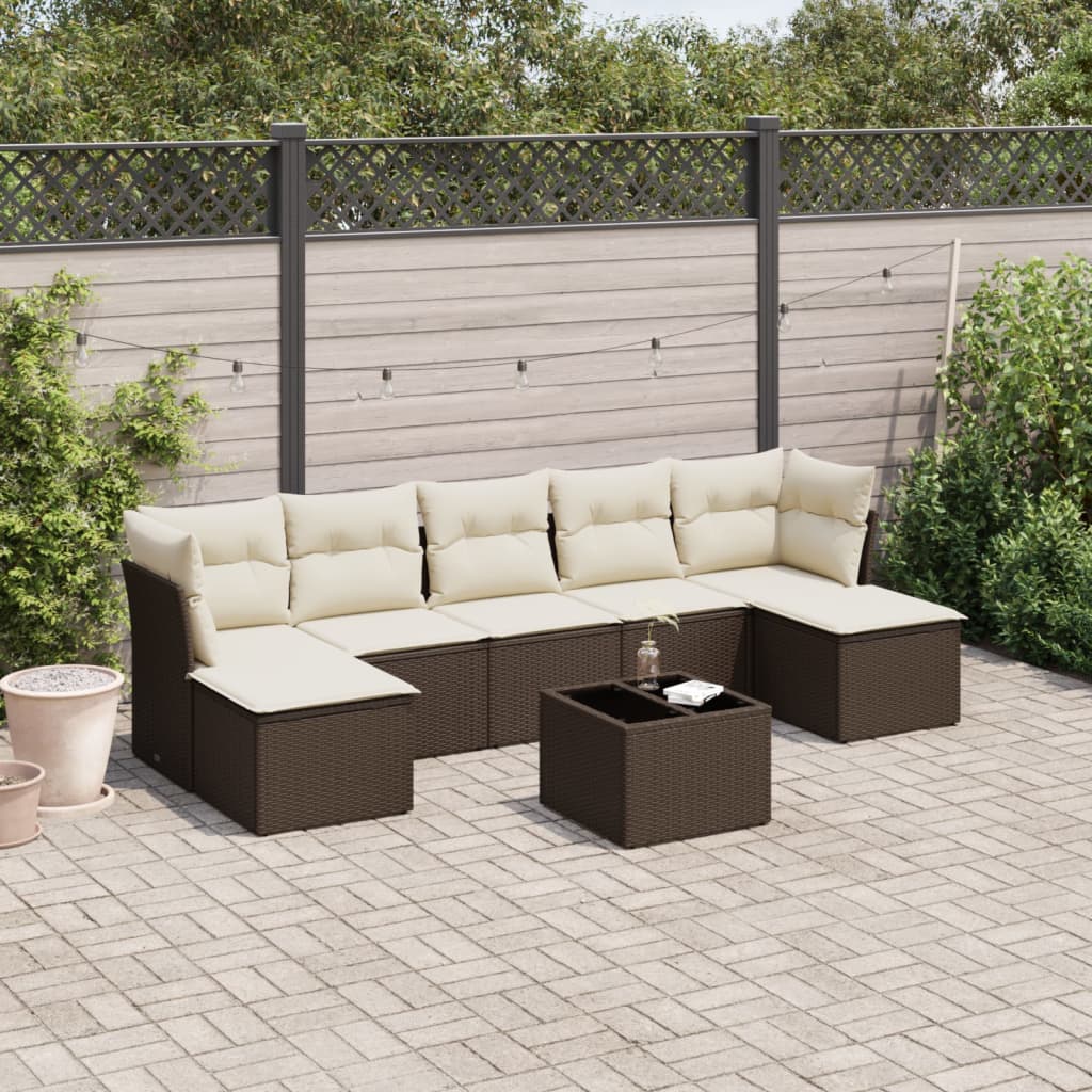 Set Divani da Giardino 8 pz con Cuscini Marrone in Polyrattan