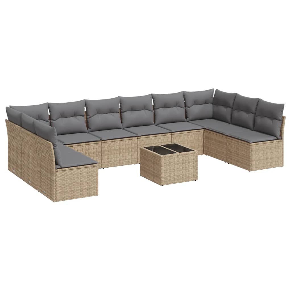 Set Divani da Giardino 11 pz con Cuscini Beige in Polyrattan