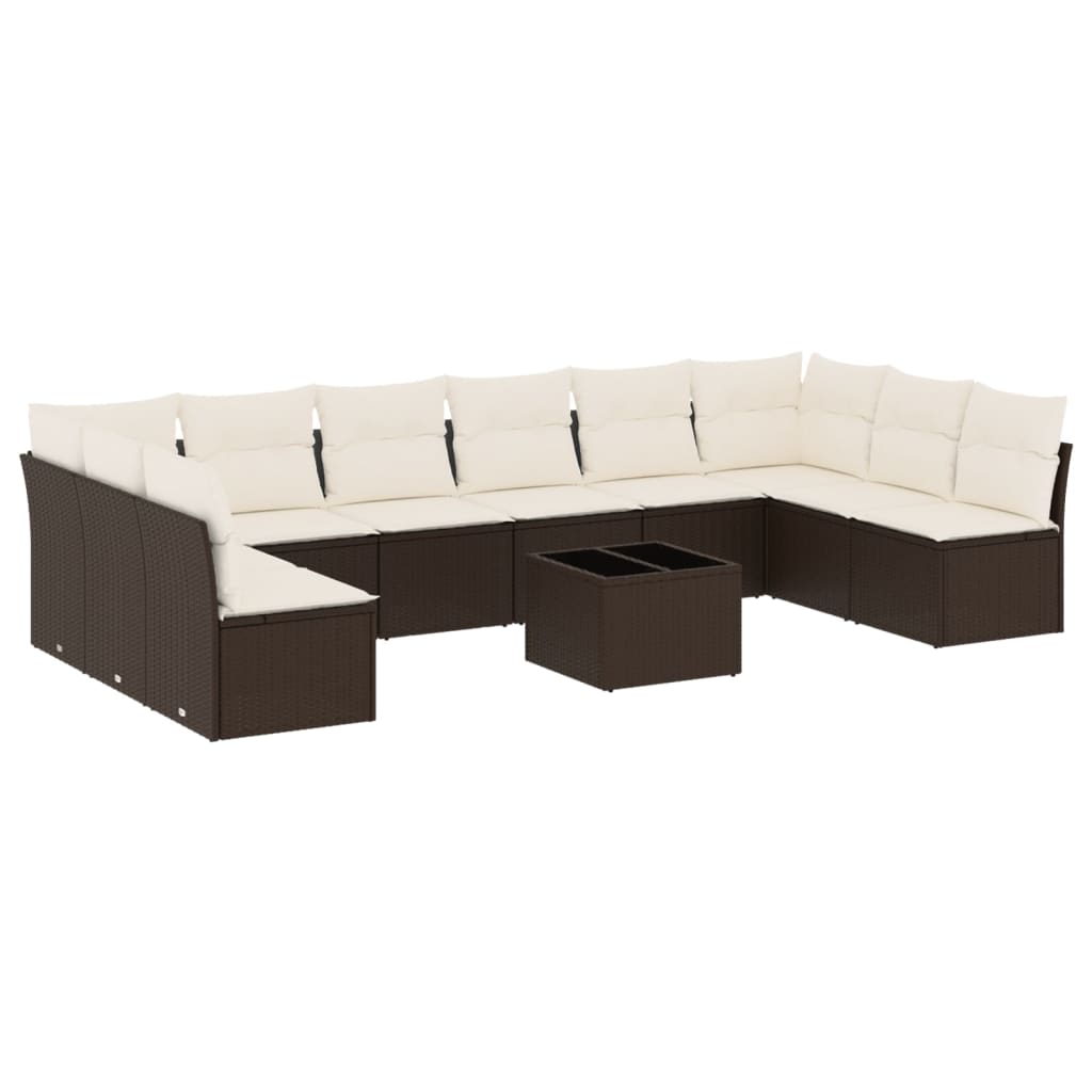 Set Divani da Giardino 11 pz con Cuscini Polyrattan Marrone