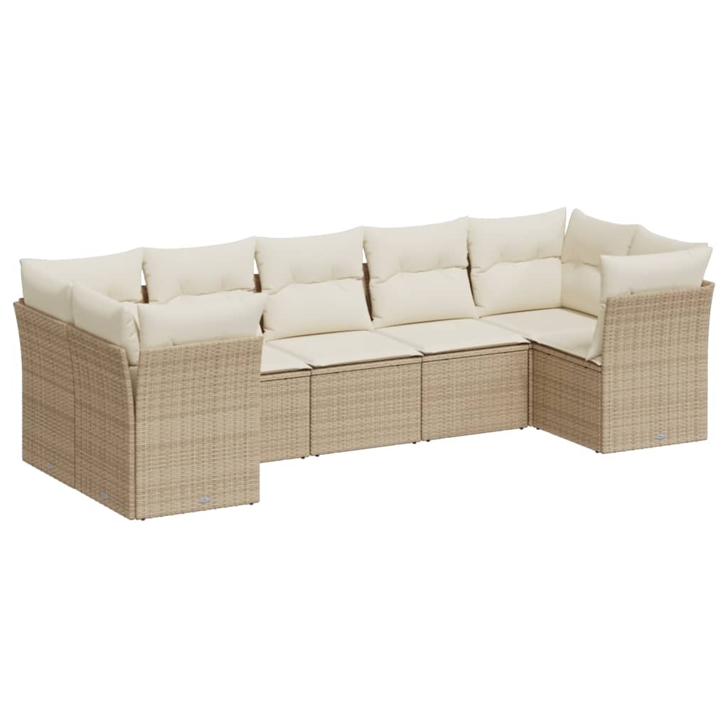 Set Divani da Giardino 7 pz con Cuscini Beige in Polyrattan