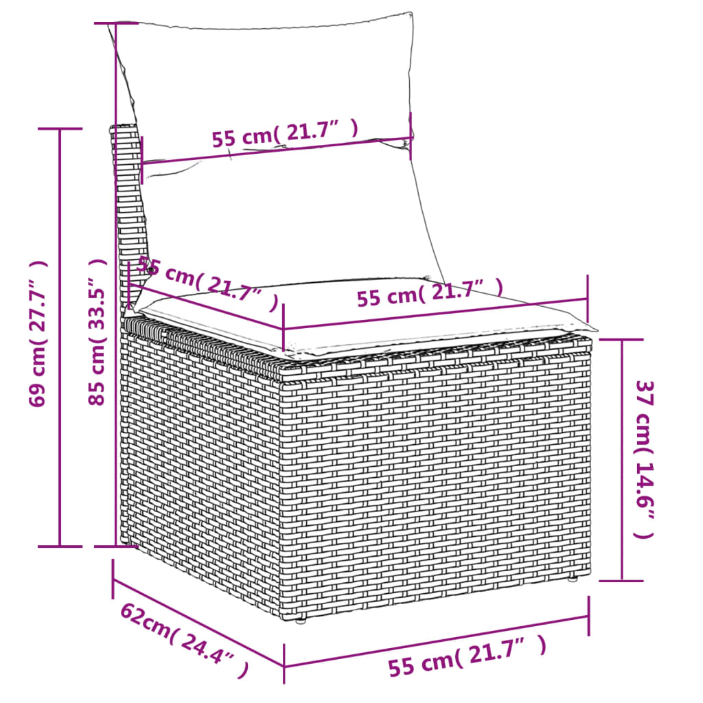 Set Divani da Giardino 10pz con Cuscini in Polyrattan Marrone