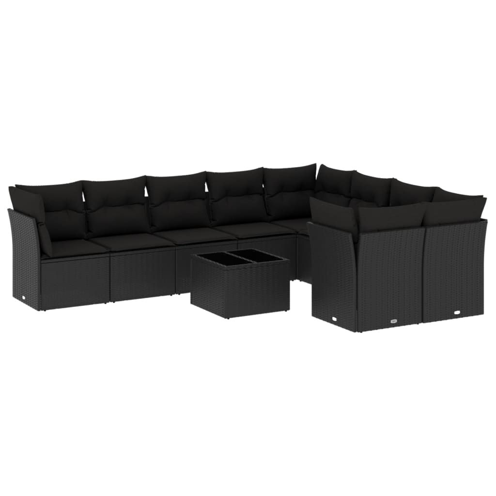 Set Divani da Giardino 10pz con Cuscini in Polyrattan Nero