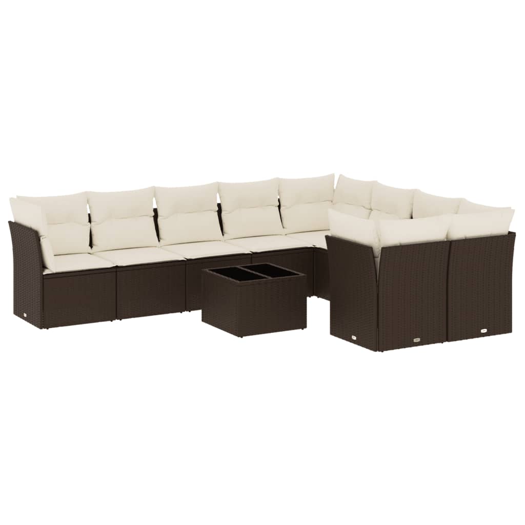 Set Divani da Giardino 10pz con Cuscini in Polyrattan Marrone