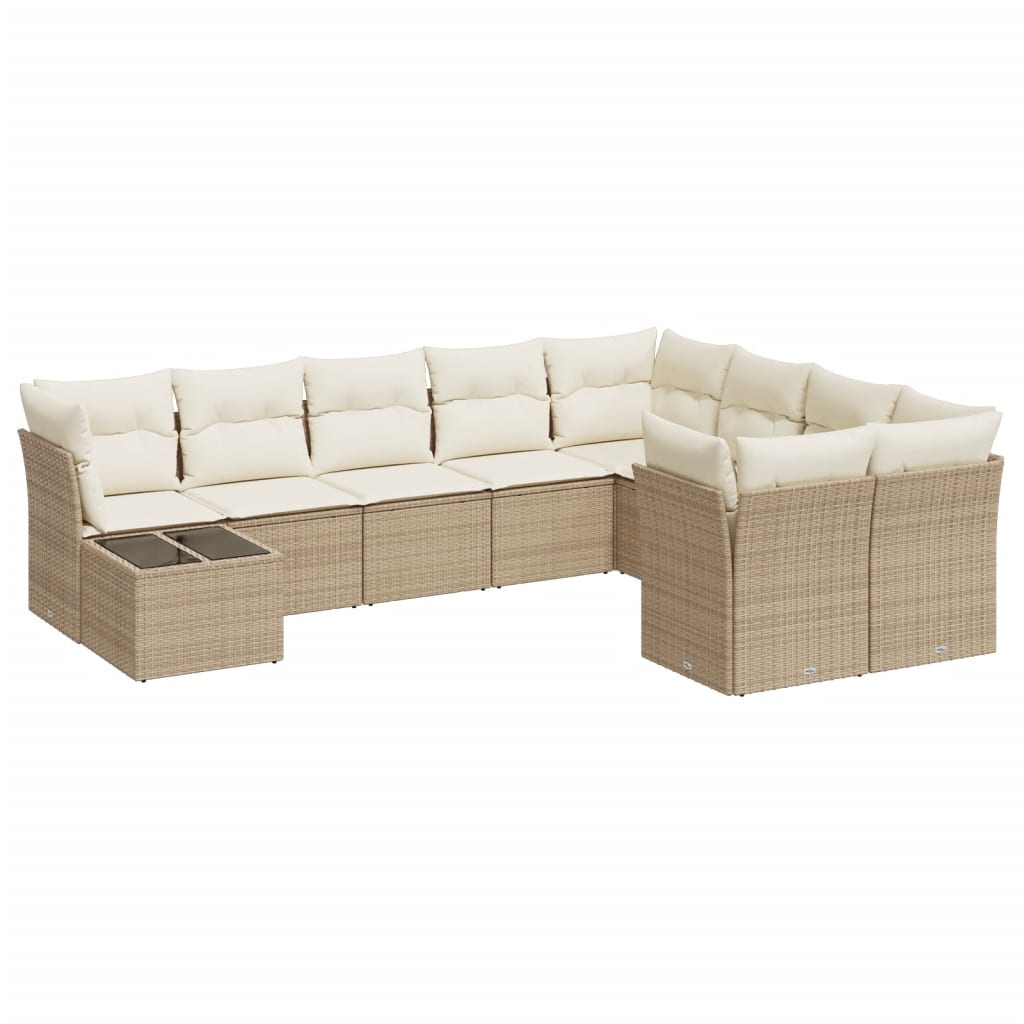 Set Divano da Giardino 10 pz con Cuscini Beige in Polyrattan