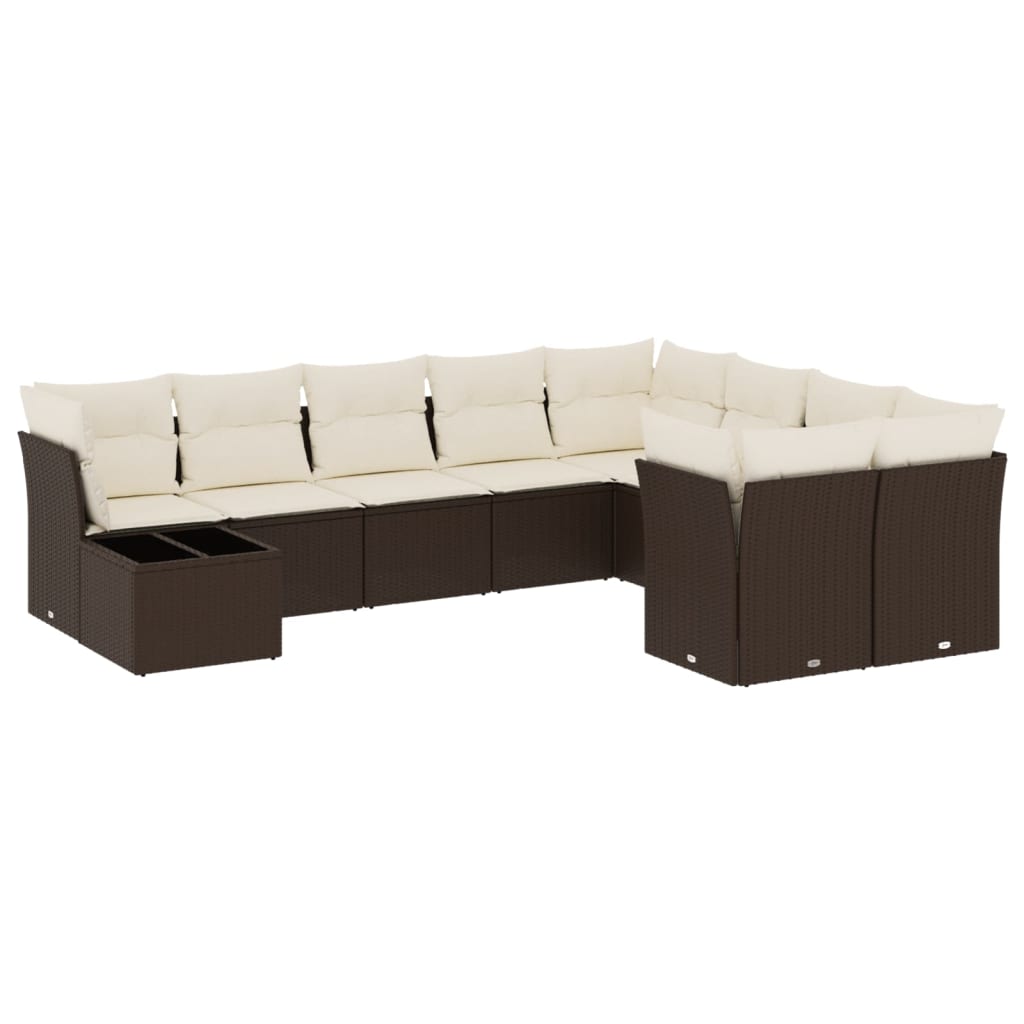 Set Divani da Giardino 10pz con Cuscini in Polyrattan Marrone