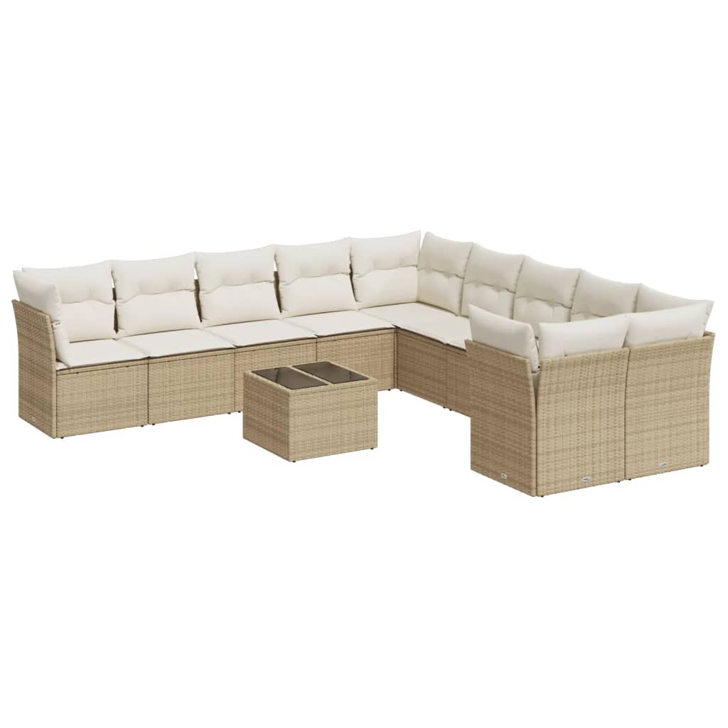 Set Divani da Giardino 11 pz con Cuscini Beige in Polyrattan