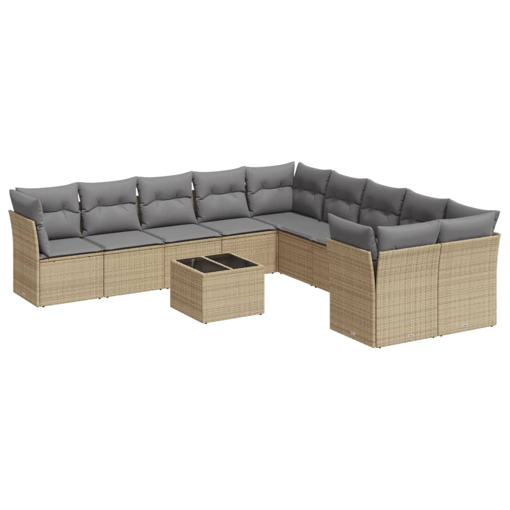 Set Divani da Giardino 11 pz con Cuscini Beige in Polyrattan