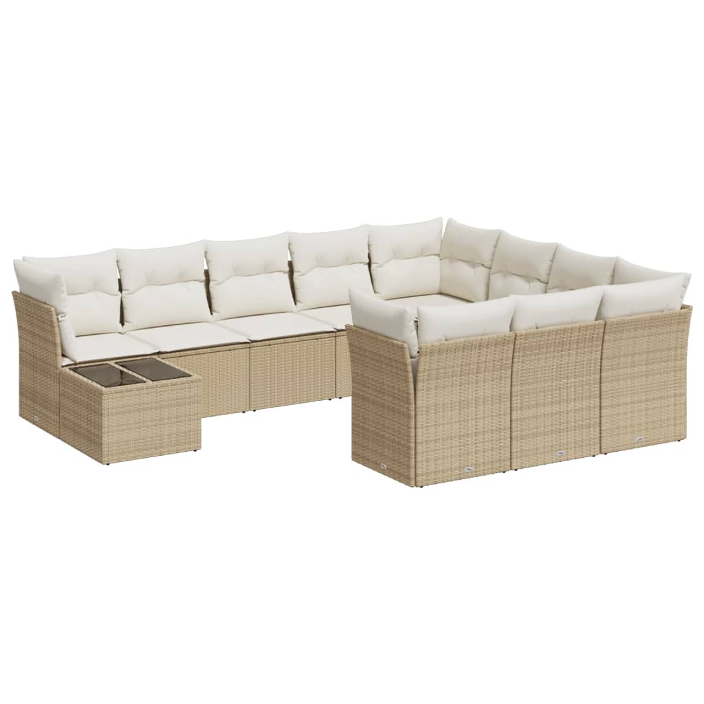 Set Divani da Giardino 11 pz con Cuscini Beige in Polyrattan