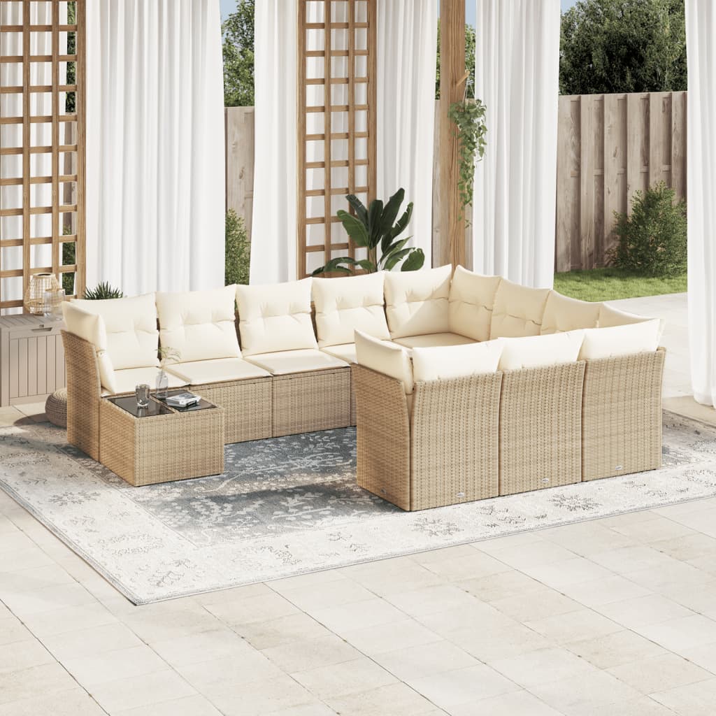 Set Divani da Giardino 11 pz con Cuscini Beige in Polyrattan