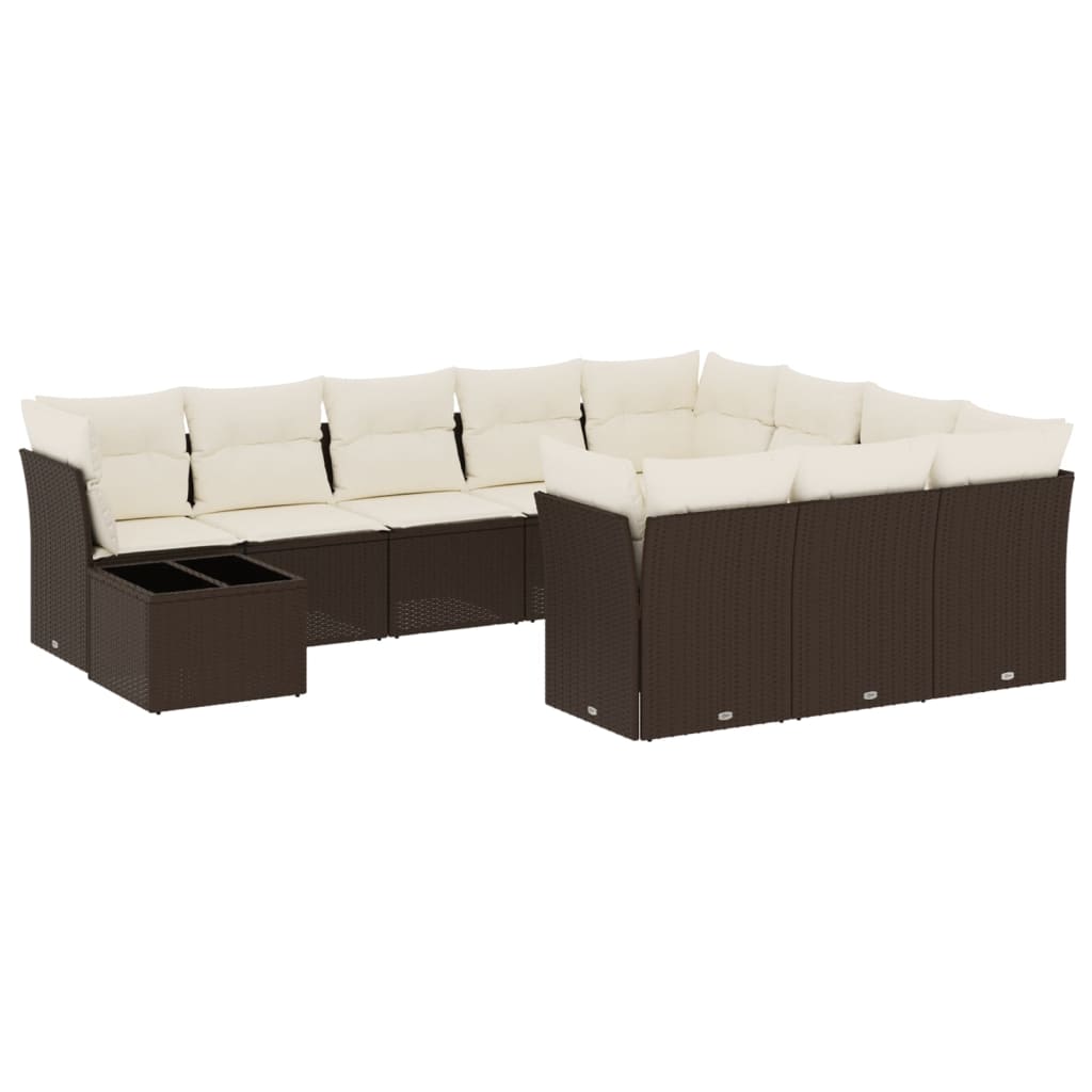 Set Divani da Giardino 11 pz con Cuscini Polyrattan Marrone