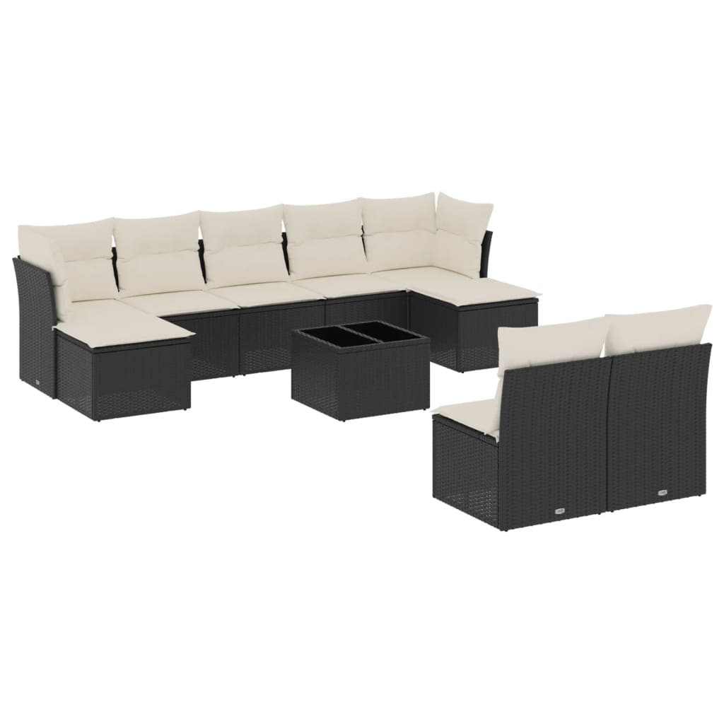 Set Divani da Giardino 10pz con Cuscini in Polyrattan Nero