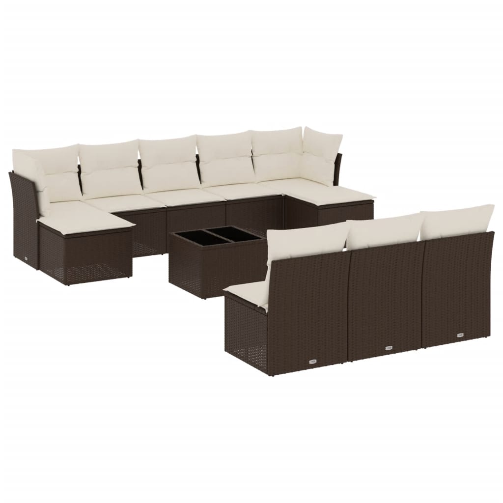 Set Divani da Giardino 11 pz con Cuscini Polyrattan Marrone