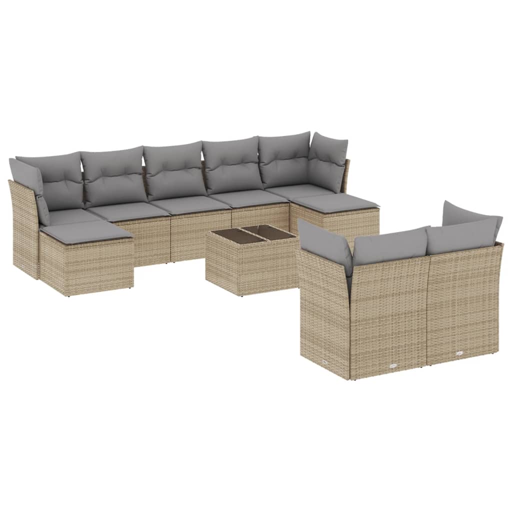 Set Divano da Giardino 10 pz con Cuscini Beige in Polyrattan