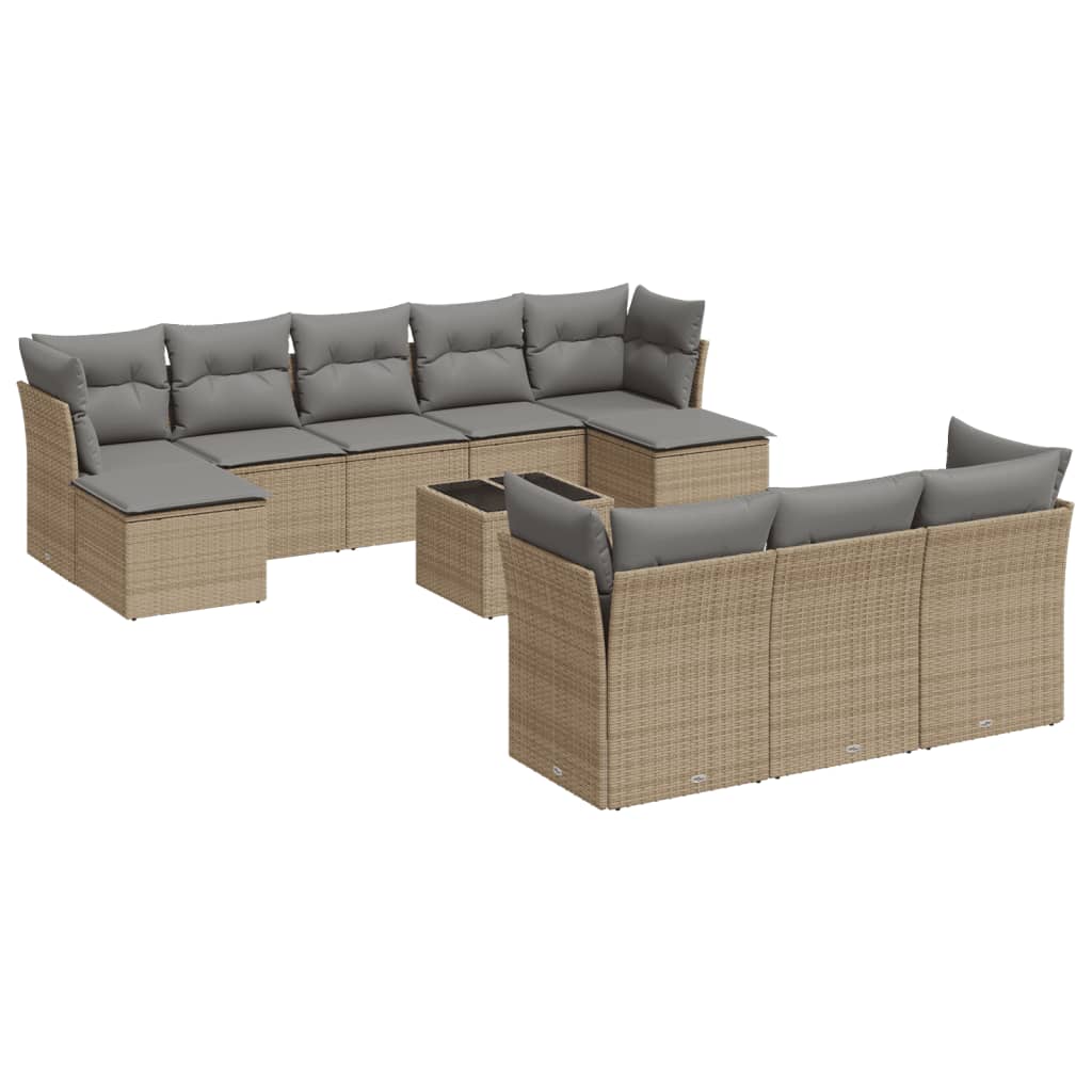 Set Divani da Giardino 11 pz con Cuscini Beige in Polyrattan