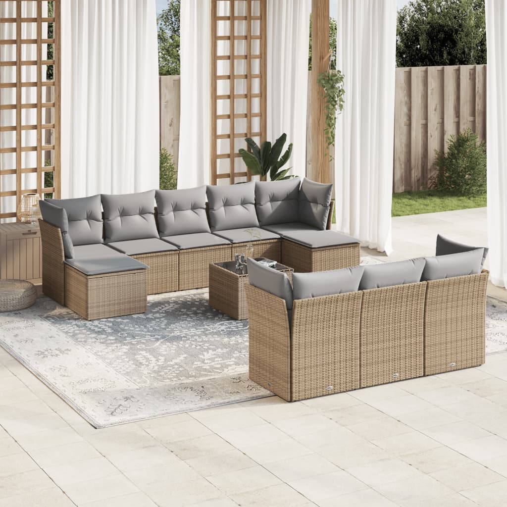 Set Divani da Giardino 11 pz con Cuscini Beige in Polyrattan