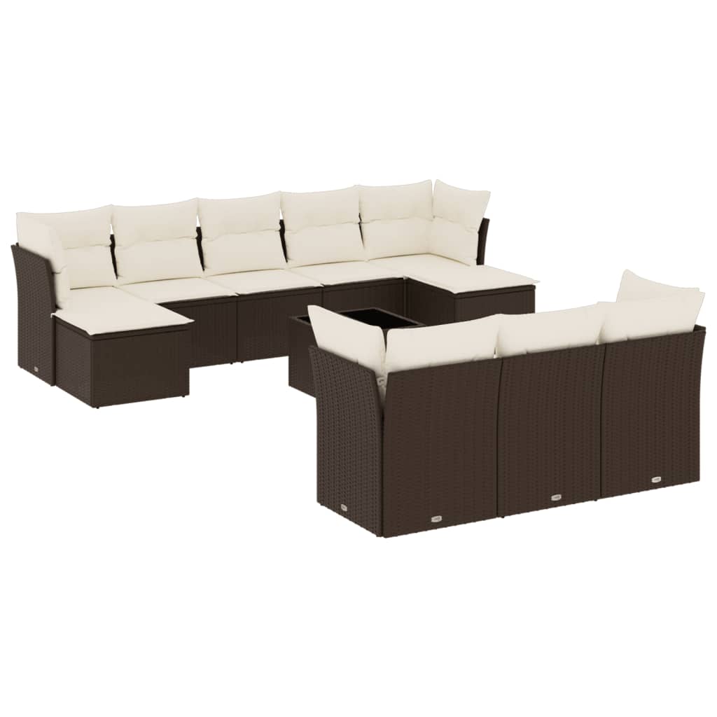 Set Divani da Giardino 11 pz con Cuscini Polyrattan Marrone