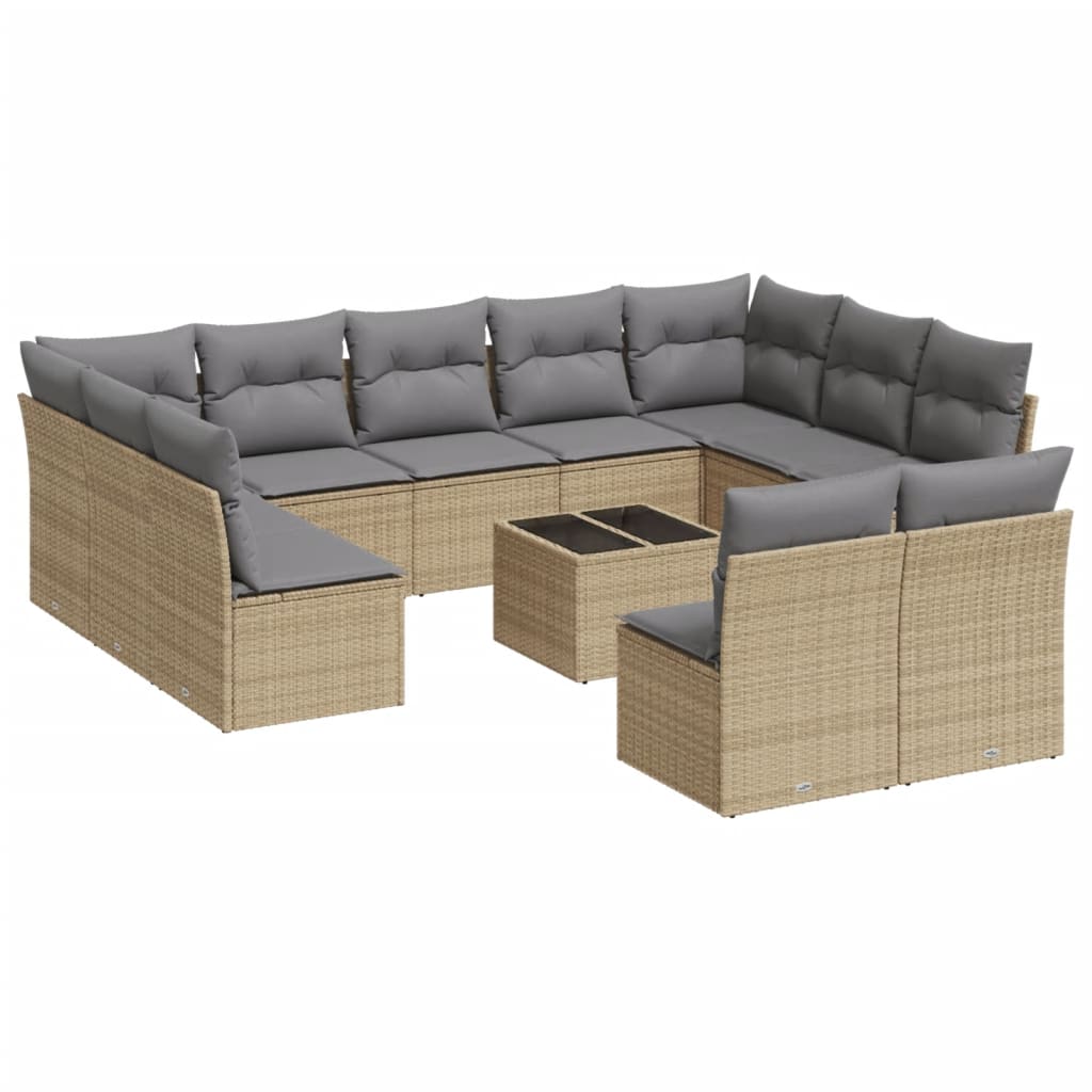 Set Divani da Giardino 12 pz con Cuscini Beige in Polyrattan