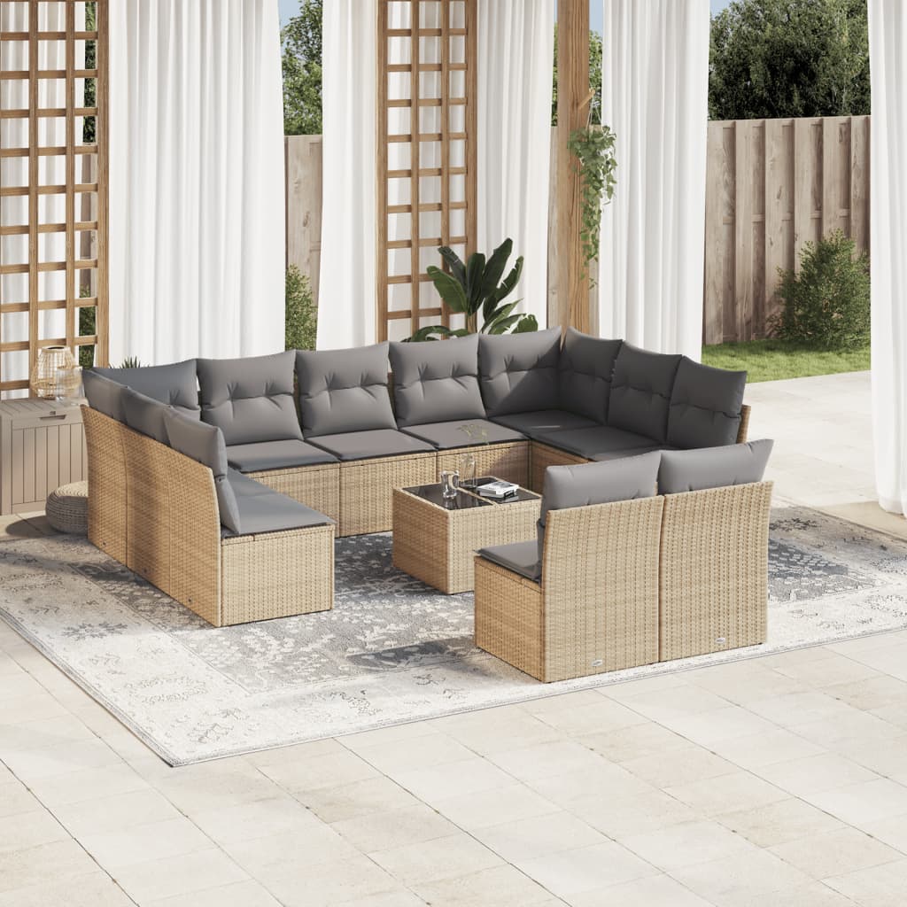 Set Divani da Giardino 12 pz con Cuscini Beige in Polyrattan