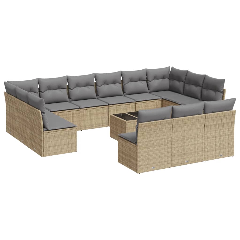 Set Divani da Giardino 14pz con Cuscini in Polyrattan Beige