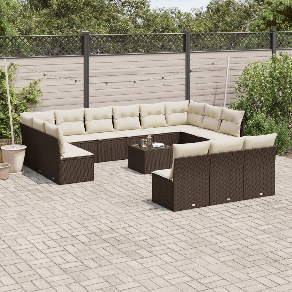 Set Divani da Giardino 14pz con Cuscini in Polyrattan Marrone