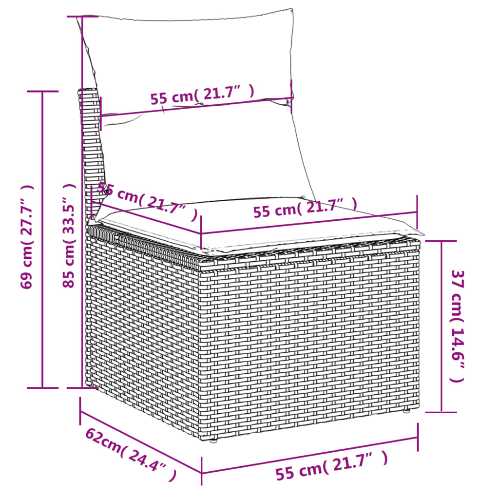 Set Divani da Giardino 12 pz con Cuscini Marrone in Polyrattan