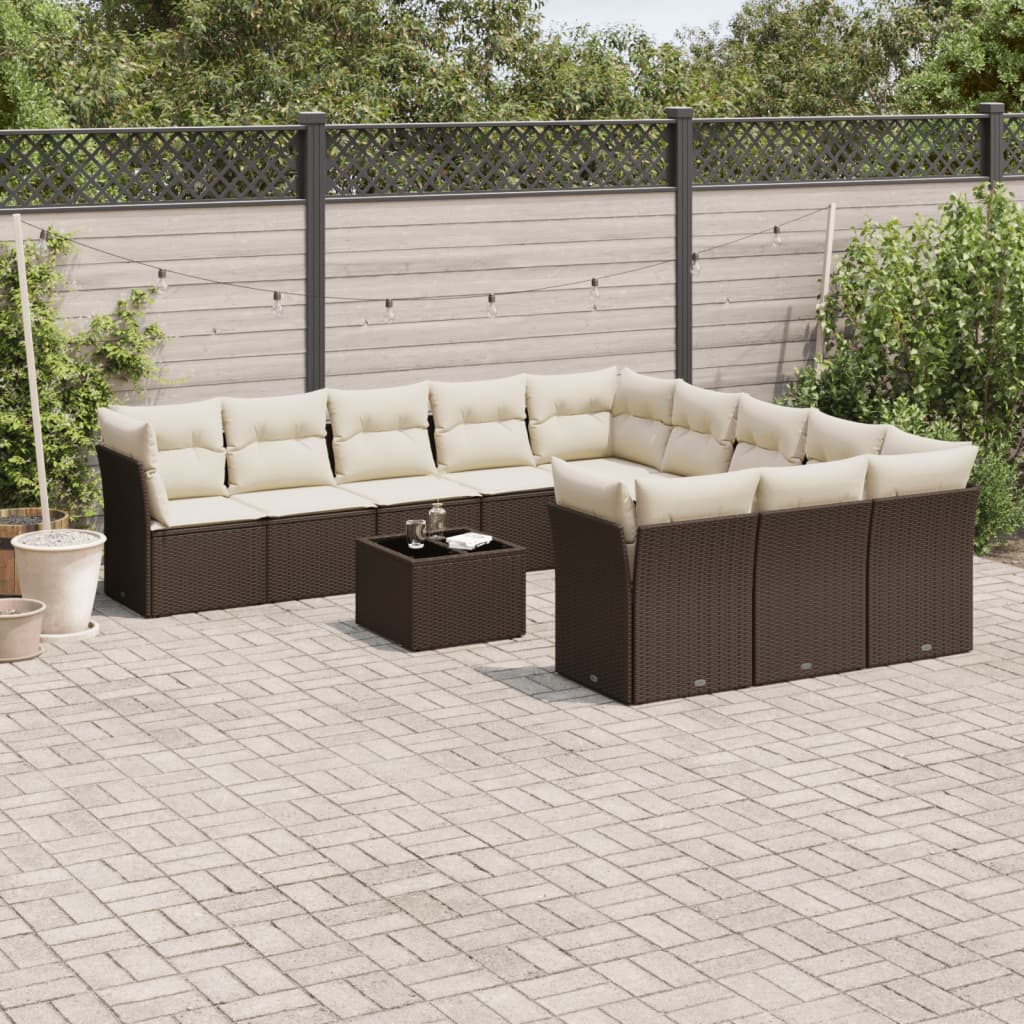 Set Divani da Giardino 12 pz con Cuscini Marrone in Polyrattan