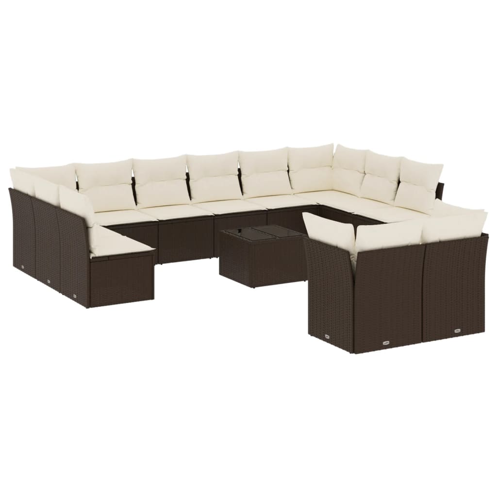 Set Divani da Giardino 13 pz con Cuscini Marrone in Polyrattan