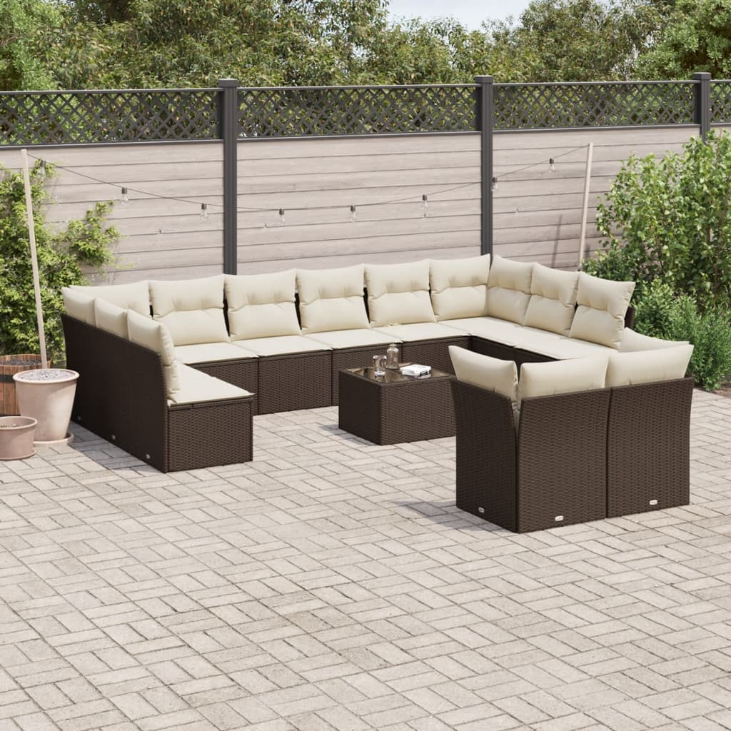 Set Divani da Giardino 13 pz con Cuscini Marrone in Polyrattan