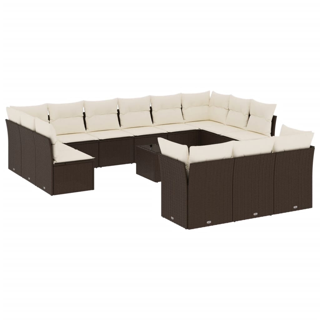 Set Divani da Giardino 14pz con Cuscini in Polyrattan Marrone