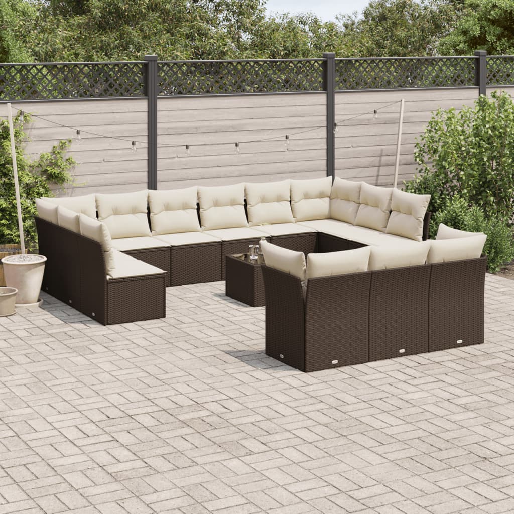 Set Divani da Giardino 14pz con Cuscini in Polyrattan Marrone