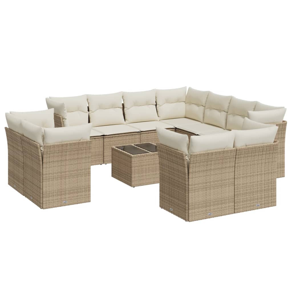 Set Divani da Giardino 12 pz con Cuscini Beige in Polyrattan