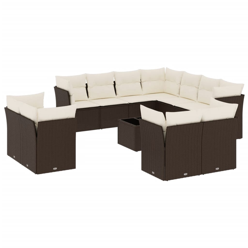 Set Divani da Giardino 12 pz con Cuscini Marrone in Polyrattan