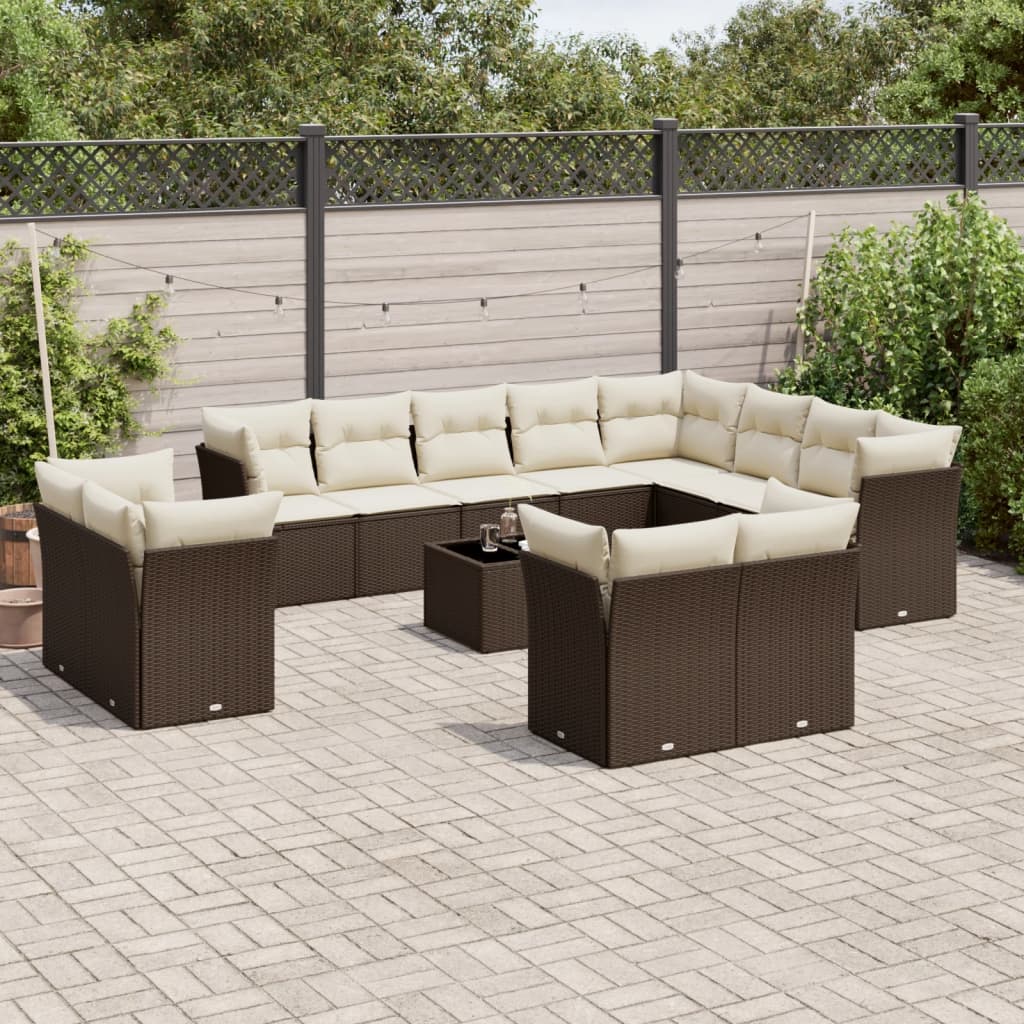 Set Divani da Giardino 13 pz con Cuscini Marrone in Polyrattan