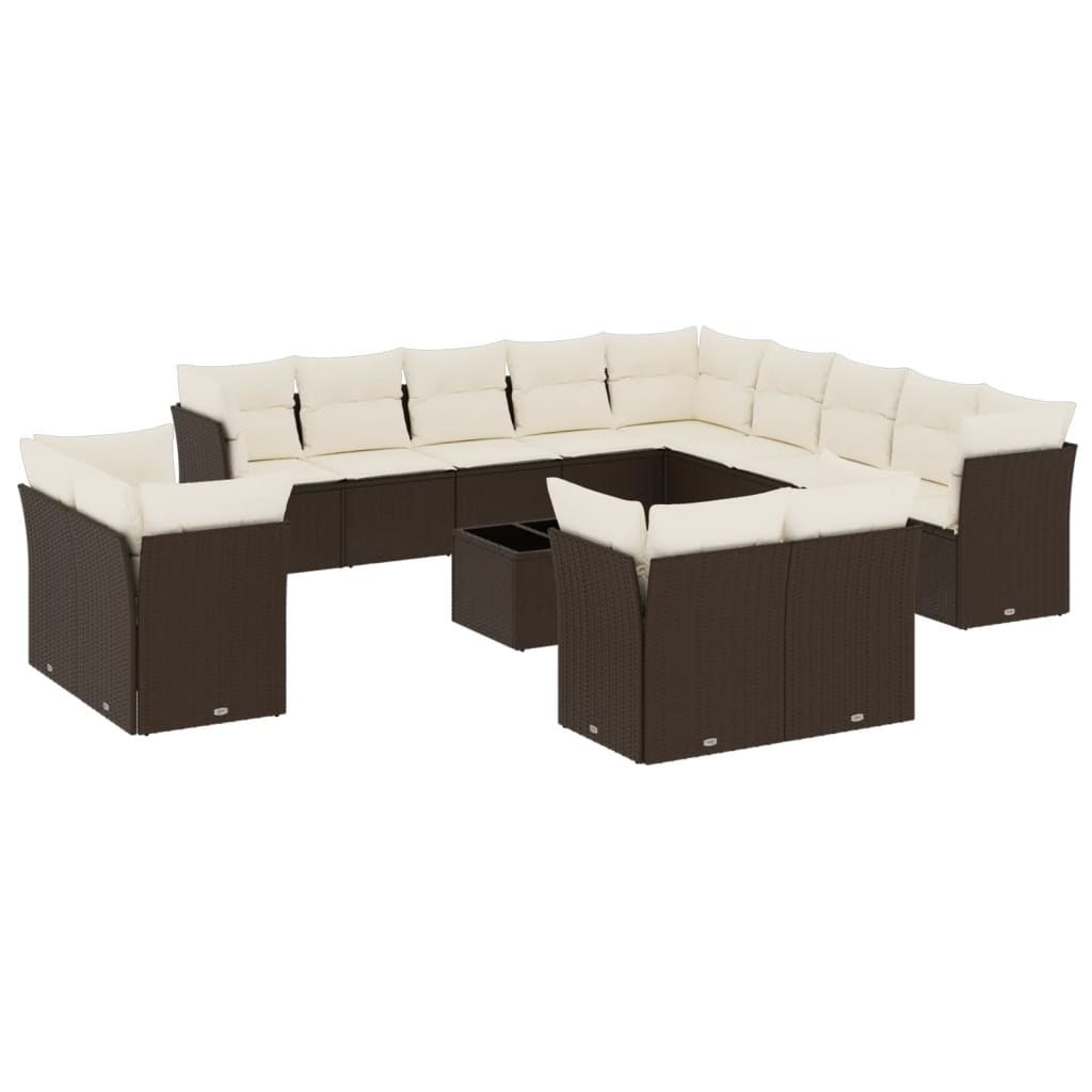 Set Divani da Giardino 14pz con Cuscini in Polyrattan Marrone