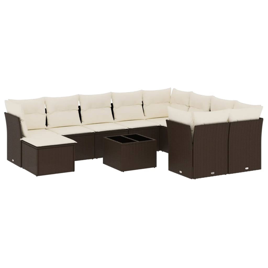 Set Divani da Giardino 11 pz con Cuscini Polyrattan Marrone