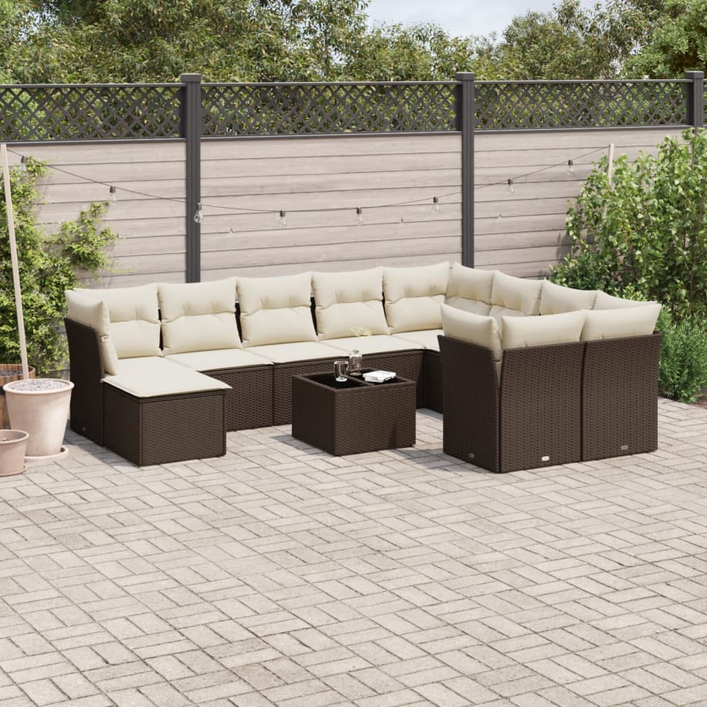 Set Divani da Giardino 11 pz con Cuscini Polyrattan Marrone