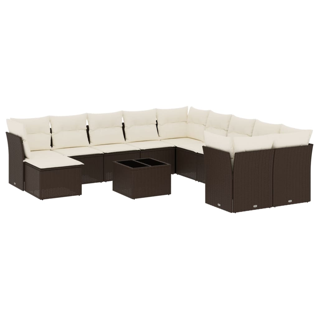 Set Divani da Giardino 12 pz con Cuscini Marrone in Polyrattan