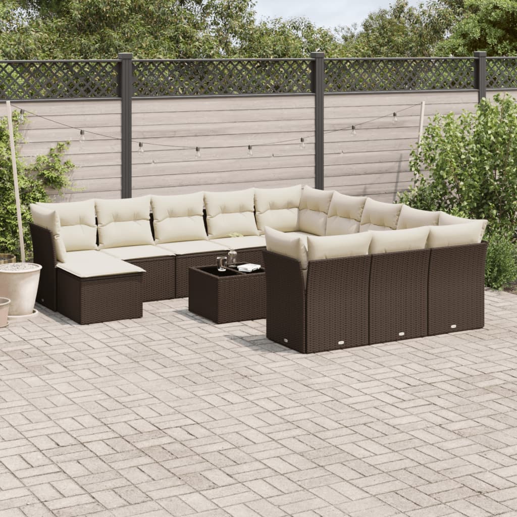 Set Divani da Giardino 13 pz con Cuscini Marrone in Polyrattan