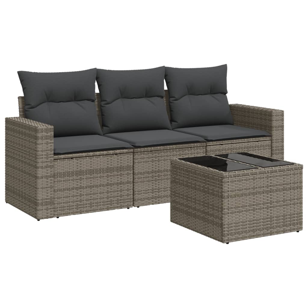 Set Divani da Giardino 4 pz con Cuscini in Polyrattan Grigio