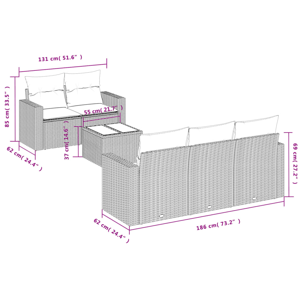 Set Divano da Giardino 6 pz con Cuscini Beige in Polyrattan