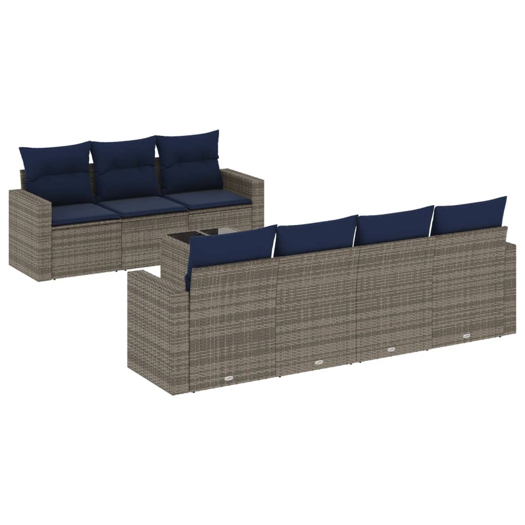 Set Divano da Giardino 8 pz con Cuscini Grigio in Polyrattan