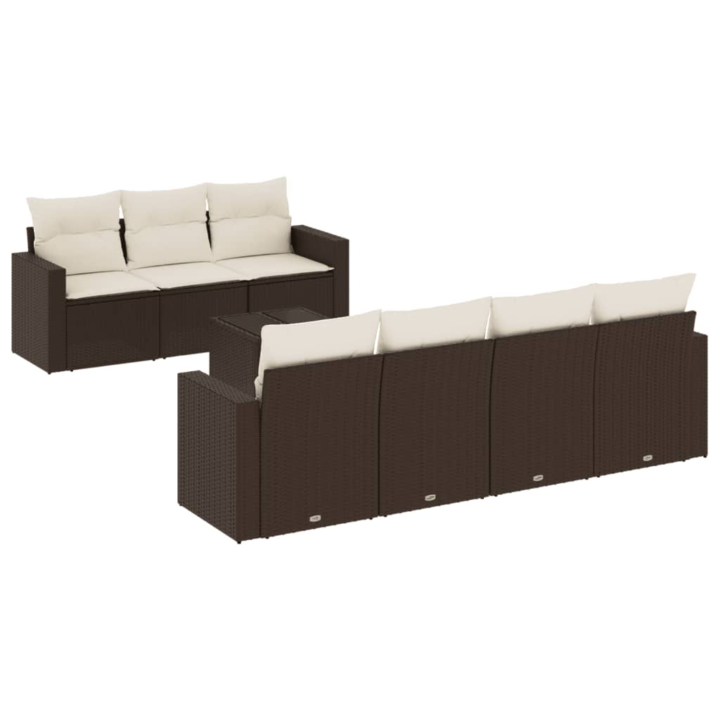 Set Divani da Giardino 8 pz con Cuscini Marrone in Polyrattan